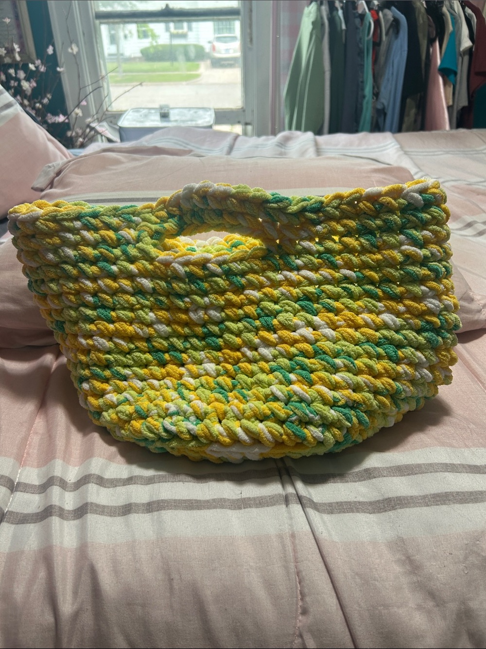 Handwoven Yellow & Green Chunky Braided Tote New